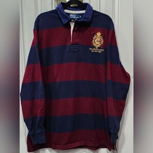 Polo Ralph Lauren New York 1967 rugby wine and navy Striped Shirt Men's XL